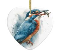 WHJWZY Ciondolo natalizio a forma di cuore in ceramica - per appendere l'albero, ornamenti per festival, bomboniere per feste e altro ancora martin pescatore ad acquerello con motivo preda