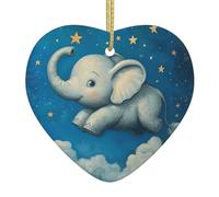 WHJWZY Ciondolo natalizio a forma di cuore in ceramica - per appendere l'albero, ornamenti per festival, bomboniere e altro ancora stampa con elefanti e cielo