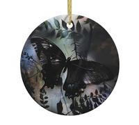 WHJWZY Ciondolo rotondo in ceramica natalizia per decorazione festiva e regalo con farfalla ombra nella valle stampato