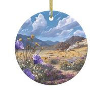 WHJWZY Ciondolo rotondo in ceramica natalizia per decorazioni festive e regali con immagine di fiori selvatici del deserto