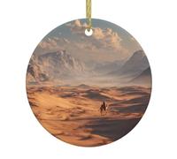 WHJWZY Ciondolo rotondo in ceramica natalizia per decorazioni festive e regali con stampa del deserto rotolante