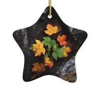 WHJWZY Decorazione natalizia in ceramica a forma di stella da appendere all'albero, ideale per le case, per feste e vacanze, motivo foglie d'acero sotto le rocce