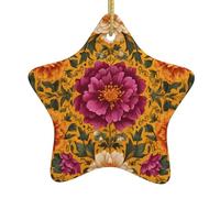 WHJWZY Decorazione natalizia in ceramica a forma di stella, da appendere all'albero, ideale per le case, con motivo floreale simmetrico