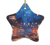 WHJWZY Decorazione natalizia in ceramica a forma di stella da appendere all'albero, ideale per le case, per feste e vacanze, bella città stellata stampata