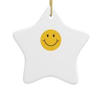 WHJWZY Decorazione natalizia in ceramica a forma di stella da appendere all'albero, ideale per le case, per feste di vacanza con sorriso soleggiato stampato