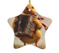 WHJWZY Decorazione natalizia in ceramica a forma di stella, da appendere all'albero, ideale per le case, per feste di vacanza, anatra che suona l'organo stampato