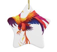WHJWZY Decorazione natalizia in ceramica a forma di stella, da appendere, ideale per le case, per feste e festività, immagine mitica fenice