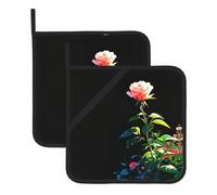 WHJWZY Set di 2 presine da cucina resistenti al calore e durevoli, con corda sospesa, motivo dittatura con rose