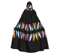 WHJWZY Sette radici piume colorate stampato aldult Halloween mantello con cappuccio per uomini e donne utilizzato per feste ballo di fine anno