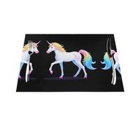 WHJWZY Tovaglietta all'americana in tessuto, 6 pezzi, 45,7 x 30,5 cm, resistente al calore, antiscivolo, lavabile, con stampa di unicorni olografici