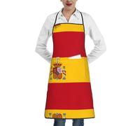 WHJYCC Grembiule da cucina con bandiera spagnola, da uomo e da donna, regolabile, con tasca, per ristorante, barbecue, impermeabile, nero, bianco, Taglia unica