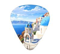 WHJYYXDE Plettri per chitarra, 12 pezzi, comodi al tatto, bordi lisci, materiale ABS resistente all'usura, stampe vista mare Santorini Greek Island