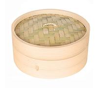 WHK Pentola a Vapore in bambù, Cottura per Riso, Dim Sum, Gnocchi di Verdure Fornello a Vapore in bambù 10/15 / 20cm con Coperchio Set fornello dimsum