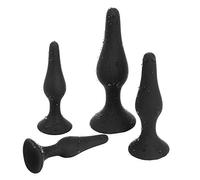 WHL 4x Plug Anali con Ventosa Forte, Dildo Silicone per Giocattolo Erotico Liscio e Flessibile, S + M + L + XL, Butt Plug Nero