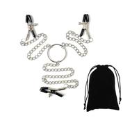 WHL Pinza in argento decorativo a tre teste in silicone, Gioielli con cappio regolabile con anelli di catene in metallo Morsetto non perforante per le donne,Pinza regolabile in argento con catena