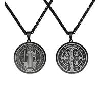 WHLHMK Collana con medaglia di San Benedetto, collana con ciondolo in acciaio inox, medaglia per esorcismo cristiano, medaglia sacramentale cristiana, protezione dal male, gioielli regalo cattolico