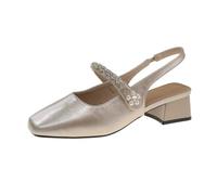 WHLL Décolleté da Donna con Tacco a Blocco, Eleganti Mary Jane con Perle e Strass, Punta Quadrata, Sandali Comodi per Tutti i Giorni, Ufficio, Matrimonio, Festa,Champagner,39 EU
