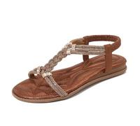 WHLL Sandali da Donna Estivi, Sandali Boho con Strass, Sandali Romani da Donna, Sandali Comodi e Piatti Antiscivolo, Taglie Grandi 35-43,Marrone,40 EU