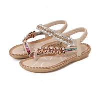 WHLL Sandali da Donna, Sandali Boho Bassi con Strass, Sandali con Cinturino Elastico da Donna, Sandali Romani Bassi, per Estate e Vacanza,Flesh,40 EU