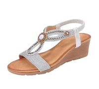 WHLL Sandali da Donna, Sandali Boho con Strass da Donna, Sandali con Zeppa Glitter da Donna, Antiscivolo per Il Tempo Libero, per Vacanze e Tutti i Giorni,Argento,36 EU