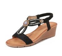WHLL Sandali da Donna, Sandali Boho con Strass da Donna, Sandali con Zeppa Glitter da Donna, Antiscivolo per Il Tempo Libero, per Vacanze e Tutti i Giorni,Nero,42 EU