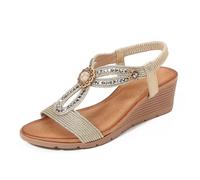 WHLL Sandali da Donna, Sandali Boho con Strass da Donna, Sandali con Zeppa Glitter da Donna, Antiscivolo per Il Tempo Libero, per Vacanze e Tutti i Giorni,d'oro,36 EU