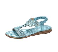 WHLL Sandali da Donna Sandali Boho con Strass e Design Floreale, Sandali Romani Bassi per Spiaggia e Estate, Argento/Oro/Blu, Taglie 36-43,Blu,40 EU