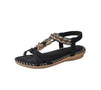 WHLL Sandali da Donna, Sandali Boho Romani da Donna Piatti, Sandali da Spiaggia Vintage da Donna con Pietra d'Acqua, Sandali per Vacanze e Tutti i Giorni,Nero,40 EU