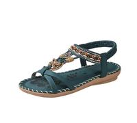 WHLL Sandali da Donna, Sandali Boho Romani da Donna Piatti, Sandali da Spiaggia Vintage da Donna con Pietra d'Acqua, Sandali per Vacanze e Tutti i Giorni,Verde,36 EU