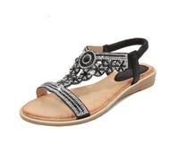 WHLL Sandali da Donna, Sandali Boho, Sandali Romani Bassi con Strass, Sandali Estivi Comodi con Suola TPR, per Tutti i Giorni e per la Spiaggia,Nero,40 EU