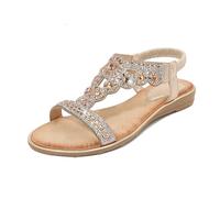 WHLL Sandali da Donna, Sandali Boho, Sandali Romani Bassi con Strass, Sandali Estivi Comodi con Suola TPR, per Tutti i Giorni e per la Spiaggia,d'oro,41 EU