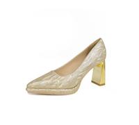 WHLL Scarpe Eleganti e Comode, Décolleté Donna Mary Jane in Stile retrò, Scarpe con Tacco a Blocco da Donna con Aspetto Metallico per Quotidiano, Tempo Libero e Ufficio,d'oro,37 EU