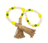 Whltzf Ghirlande di perline in legno naturale di limone con nappe Limone Casali Perline Estati di campagna Decorazioni vassoio a più livelli Casali Cornici Ghirlande di perline di limone