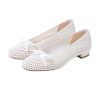 Whmowvn Ballerine da donna eleganti - Vestito chiuso Mary Jane con fiocco, scarpe basse eleganti e comode, scarpe piatte leggere, traspiranti, eleganti, bianco, 37 EU