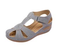 Whmowvn Sandali con zeppa da donna, estivi, con cinghia, con zeppa chiusa, per sport, ortopedici, antiscivolo, da trekking, traspiranti, grigio., 41 EU