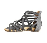 Whmowvn Sandali da donna piatti - sandali estivi con cinturino avvolgente, sandali romani, con supporto Arch, scarpe piatte ortopediche, sandali con plateau traspiranti, per l'estate, grigio., 38 EU