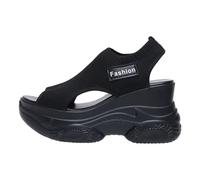 Whmowvn Sandali estivi da donna, con zeppa, Slingback Beach Sandal pesce, ortopedici, da donna, comodi, estivi, antiscivolo, per il tempo libero, Nero , 42 EU