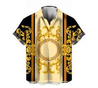 WHNBCW Divertente Camicia Floreale Oro Moda Hip Hop Grafica Manica Corta Button Shirt, Beige, L