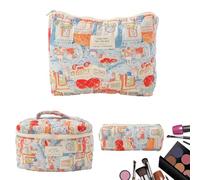 Whnbuij Beauty case floreale - Borsa per il trucco in cotone | trapuntata, borsa da toeletta, borsa per cosmetici, borsa trapuntata floreale, cosmetici, Rabbit Family - Borsa grande + Medium + Small