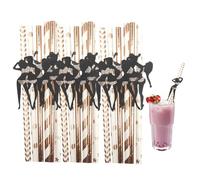 Whnbuij Cannucce Halloween - Cannucce di carta riutilizzabili, decorazioni per feste con, teschio e scheletro | Cannucce nere con motivi a pipistrello e ragno, accessori per bevande e cocktail