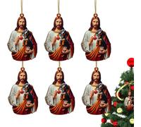 Whnbuij Gesù Ornamento - Decorazioni per albero di Natale appendibili, set di 6 ornamenti natalizi per alberi, 2D acrilico, ricordo religioso per albero di Natale
