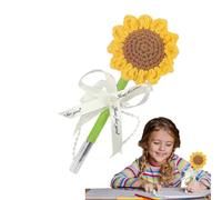 Whnbuij Penne con fiori sulla parte superiore, penne decorative a forma di girasole all'uncinetto, strumento di scrittura fatto a mano, articoli di cancelleria per lavoro, ragazze, bambini, uffici