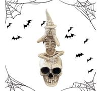 Whnbuij Statua di scheletro, scultura in resina a forma di teschio | Statue di scheletri di Halloween per decorazioni cimitero scenari spettrali