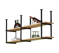 Whnoorher Mensole porta bicchieri da vino sospese al soffitto, mensola in legno a 2 livelli con decorazioni artistiche in ferro e metallo per bar, caffetteria, negozio di fiori(2-layer 150x30x80cm)