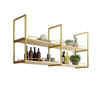 Whnoorher Mensole sospese galleggianti creative montate al soffitto, per bottiglie di vino, piante, libri, stoviglie, organizer, scaffale in legno a 2 livelli per cucina, soggiorno(Gold,140x30x80cm)