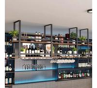 Whnoorher Montaggio a soffitto - Scaffale organizer in legno a 2 livelli Scaffali sospesi industriali Metallo Ferro Arte Sospesa Calice Bicchieri Piante Portabottiglie Espositore(60x25x15cm)