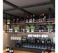 Whnoorher Ripiani sospesi in legno a 2 livelli, montati a soffitto, sospesi, con struttura in metallo, portaoggetti da parete, portabicchieri da vino, portavasi da fiori(100x25x15cm)