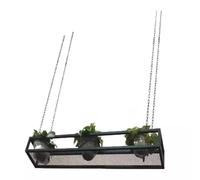 Whnoorher Scaffale per vasi da fiori galleggianti neri da soffitto, griglia di base, ripiani sospesi con catena in ferro, organizer multiuso per riporre oggetti(100x25x15cm)