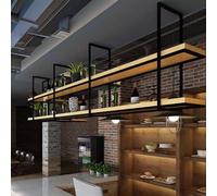 Whnoorher Scaffale portaoggetti galleggiante in legno a 2 livelli, montato a soffitto, porta bicchieri da vino sospeso, mensole per piante, portafiori con struttura in metallo(100x30x80cm)