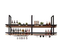 Whnoorher Scaffale sospeso a soffitto a 2 livelli Scaffale per organizer sospeso Portabottiglie con cornice in metallo Portabottiglie per soggiorno Cucina Espositore per la casa(80x25x15cm)